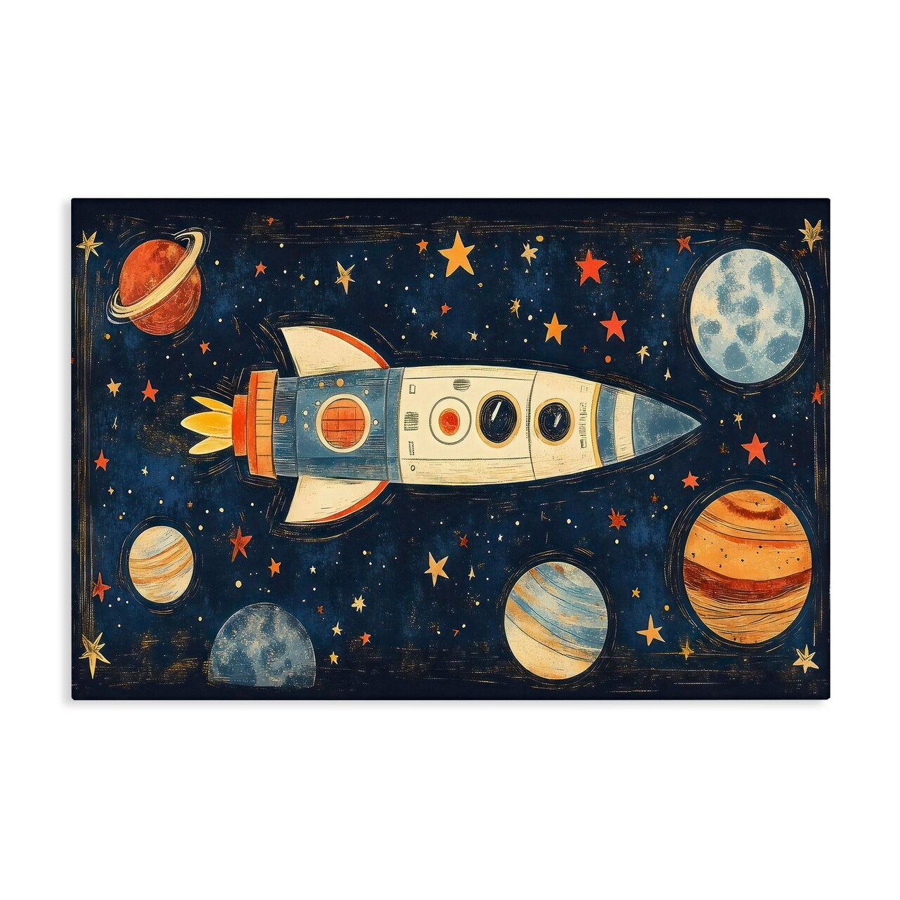 Stupell Industries Retro Rocket & Planets Canvas, design by Creative Studio